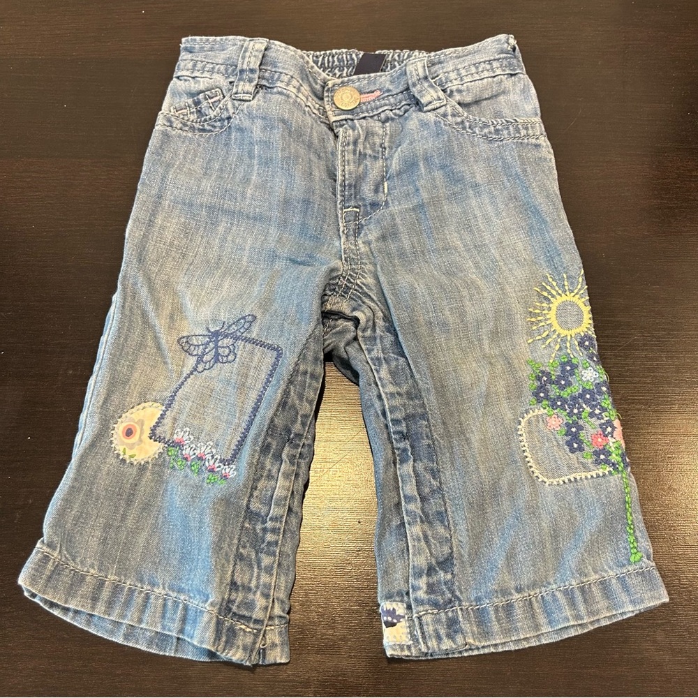 Baby Gap Embroidered Patchwork Wide Leg Jeans Blue